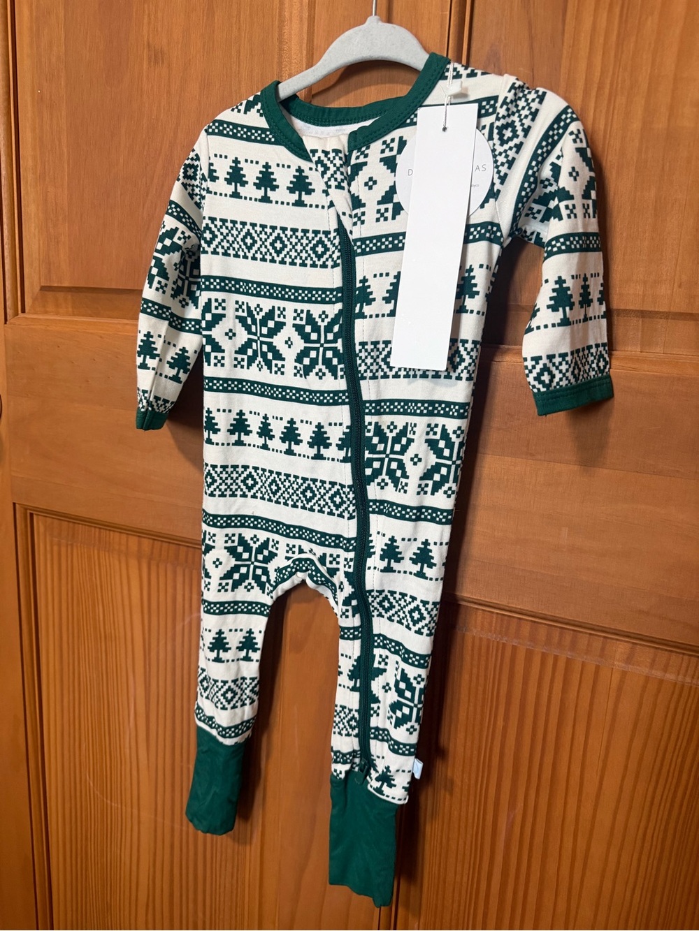 Dreamland Baby Bamboo Holiday Fair Isle Pajamas - Green/White 6/9m